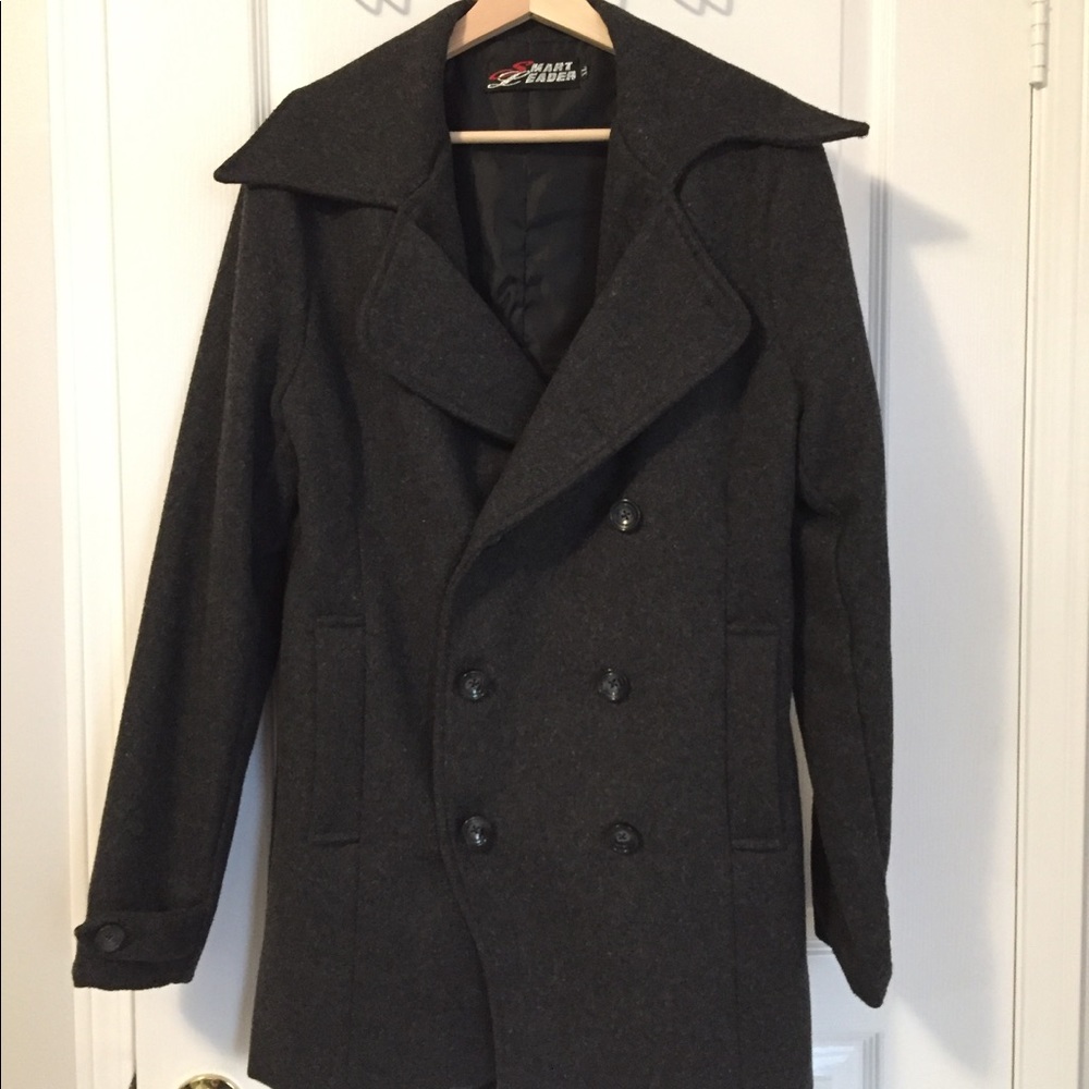 Men's Slim fit peacoat - charcoal dark grey